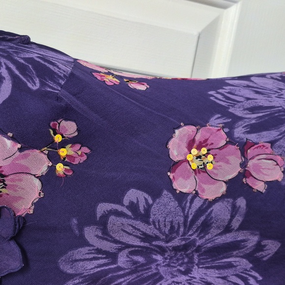 Purple Floral Ruffle-Trim Women’s Dress - Picture 4 of 10